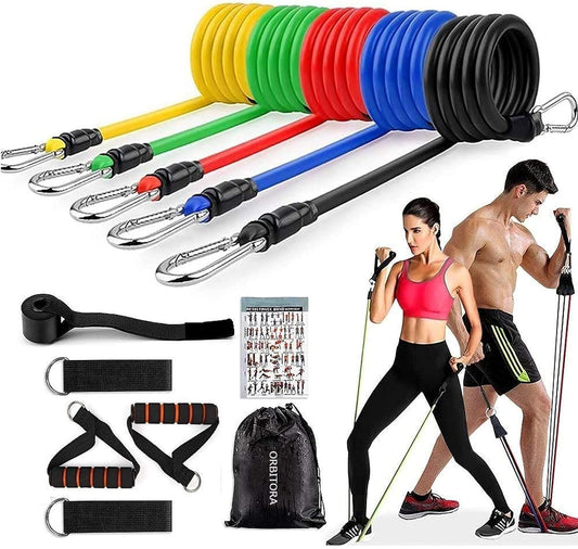 Gym Belt with Box | 5-in-1 Power Exercise Resistance Band Set – Adjustable Fitness Equipment for All | Without Box | Pouch Packing